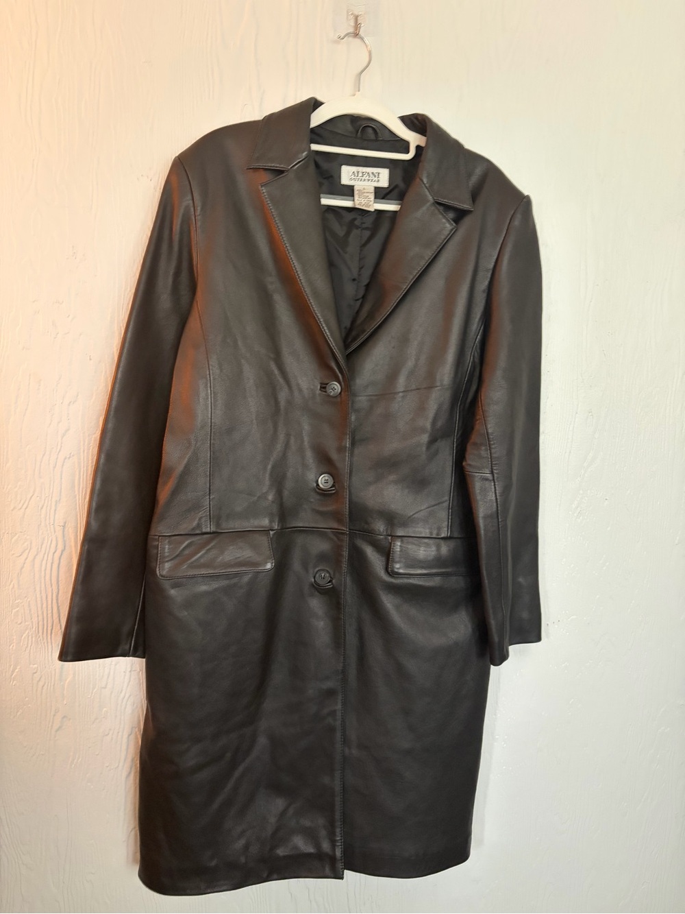 Alfani Black Long Leather Button-Front Coat